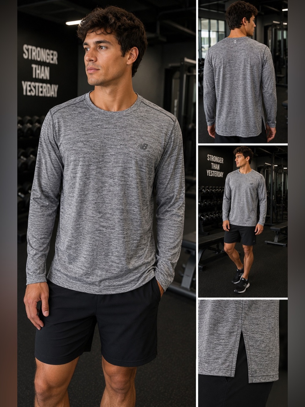 New Balance Men’s Heather Gray Long-Sleeve Performance Tee - Picture 1 of 5